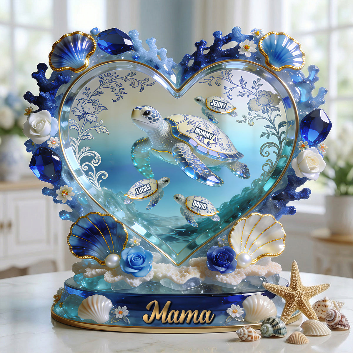 Turtle Mom Toile De Jouy Acrylic Plaque - Personalized Gifts For Mother 04pgtn090426