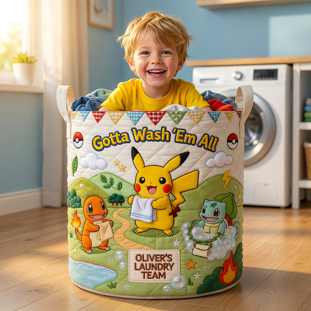 Lovely Characters Doing Laundry Quilted Laundry Basket - Personalized Gifts 02hadt020726