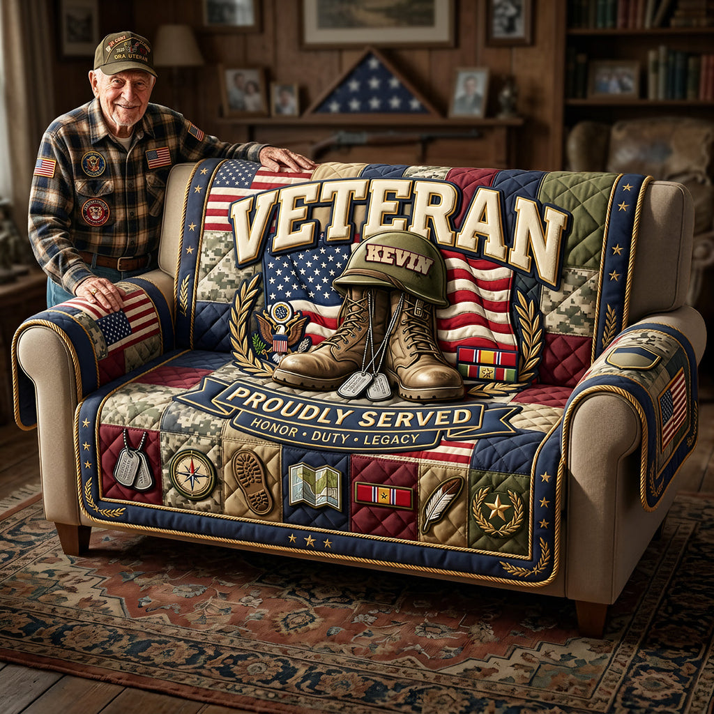Proud Veteran Quilted Sofa Cover - Personalized Gifts For Veterans 03TYTA200626