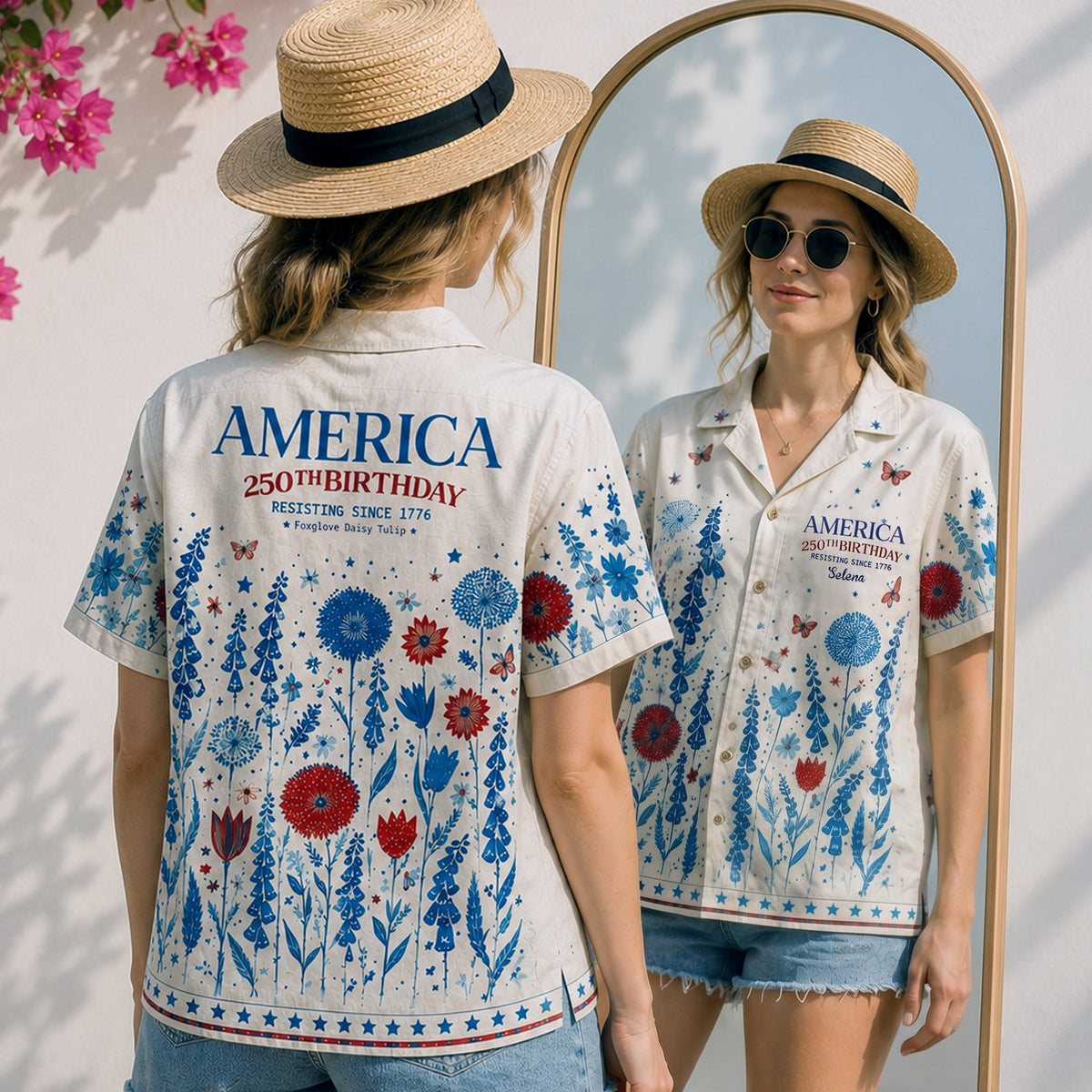 Subtle Folk Flowers Patriotic USA Hawaiian Shirt, Personalized Gifts For Patriots 02qhlu030626