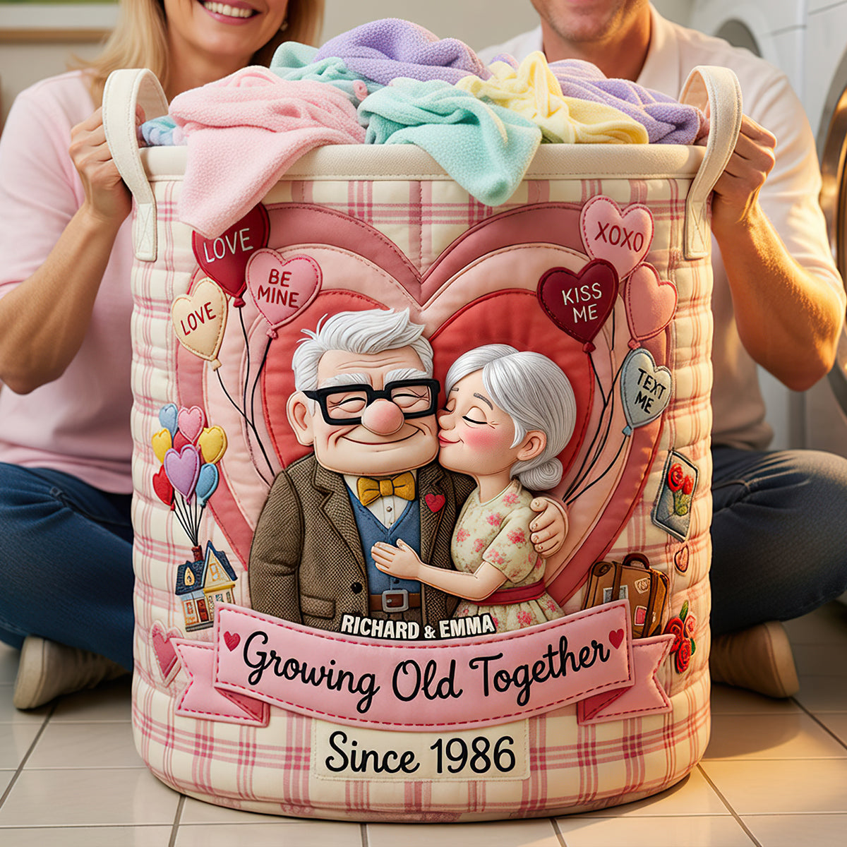 Growing Old Together Quilted Laundry Basket - Personalized Gifts For Couple 02padt270626