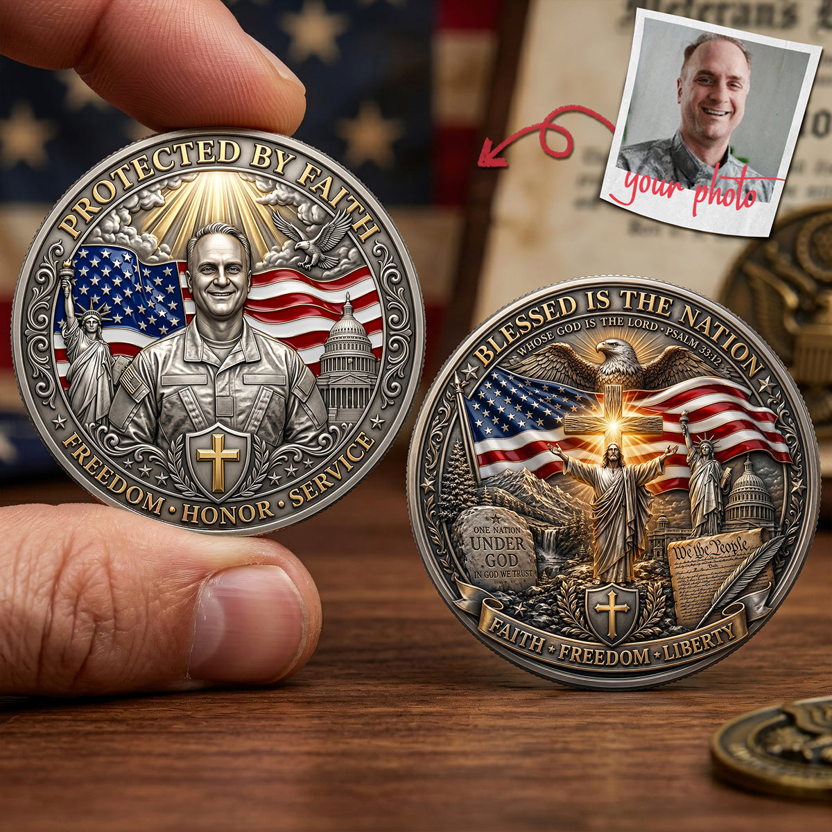 Honor Printed Metal Coin - Custom Photo Gifts For Veterans 03pata150626