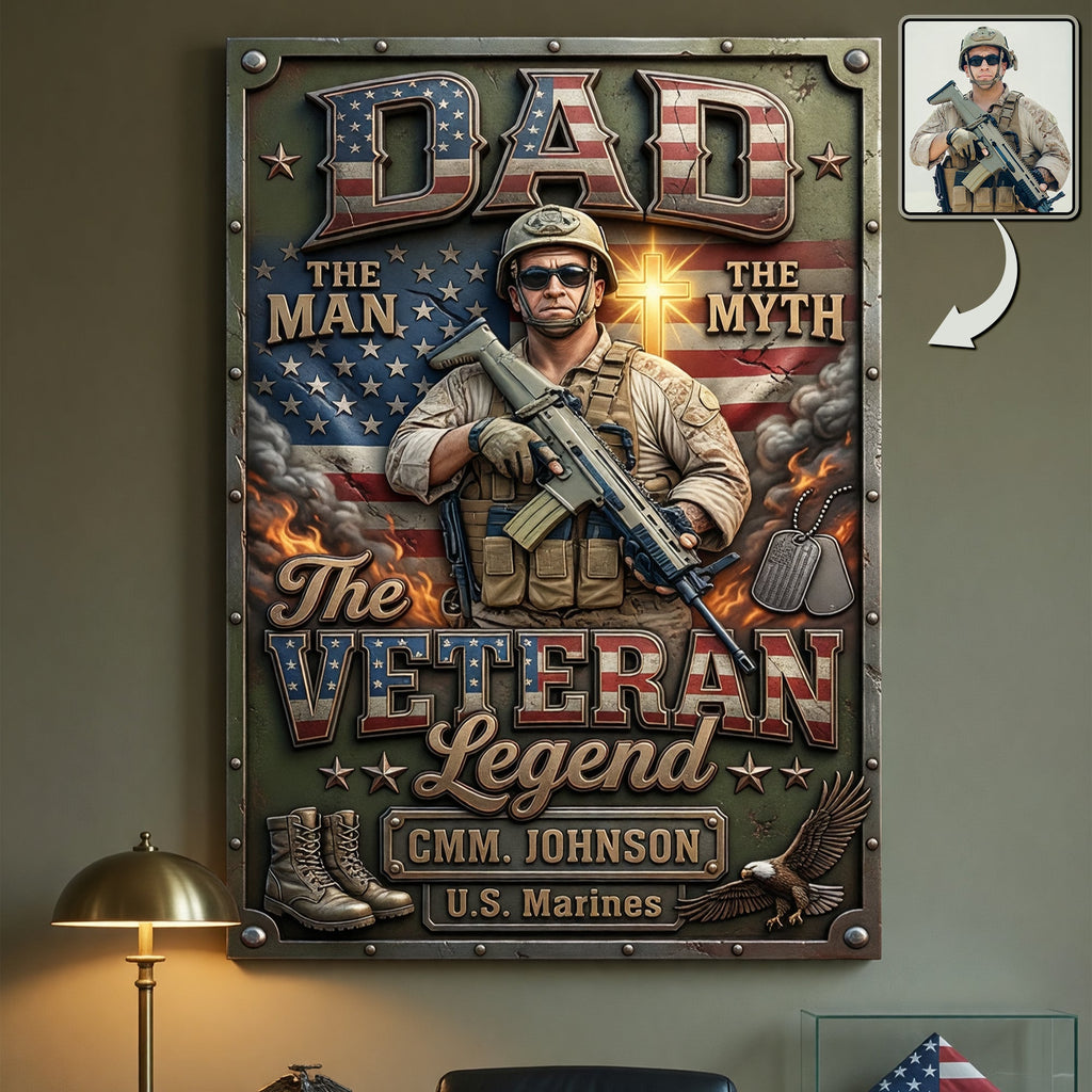 Patriotic Veteran Dad Metal Sign - Personalized Custom Photo Gifts For Dads 03HUQN200526