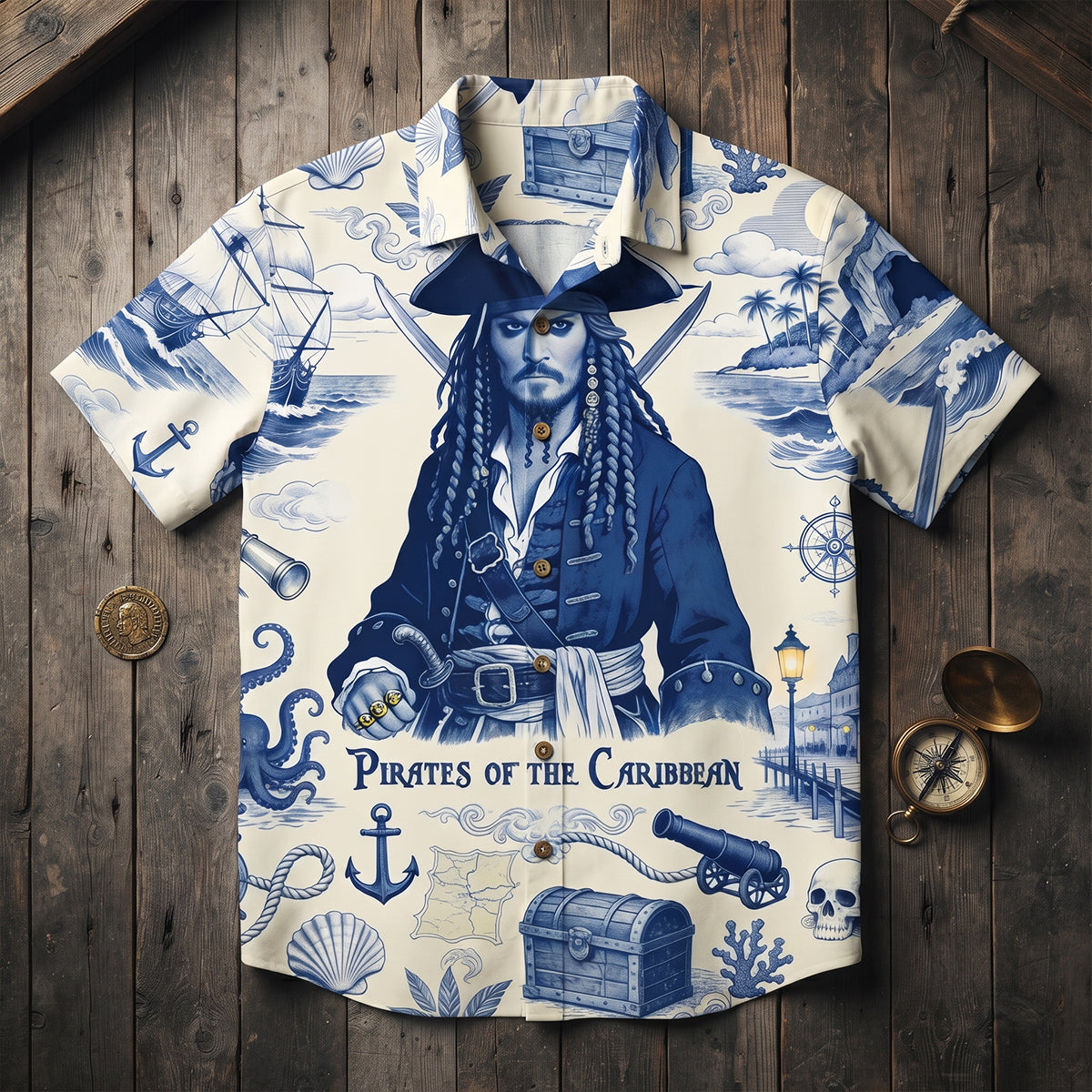 Ocean Voyager Toile De Jouy Hawaiian Shirt - Personalized Gifts 04pgdt160726