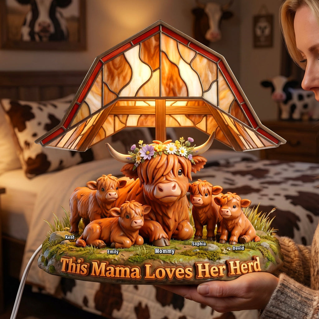 Highland Cow Herd Mama Acrylic Light Box - Personalized Gifts For Mom 02NAQN130426