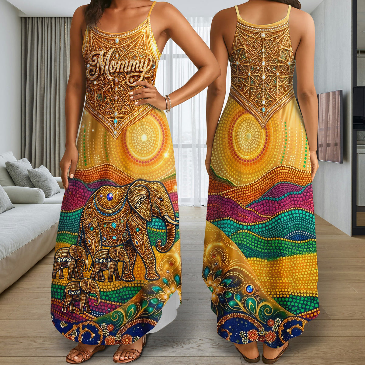 Elephant Mom Suspender Maxi Dress - Personalized Gifts For Mom and Grandma 02huqn190326