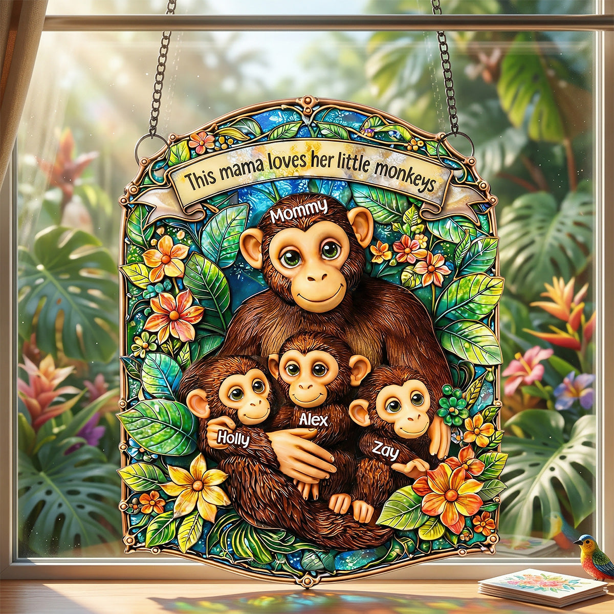 Monkey Mom Suncatcher Ornament Personalized Mother's Day Gifts 06TOMG030326
