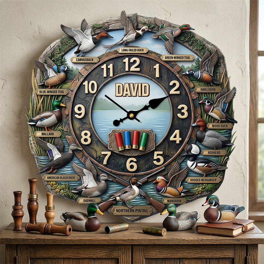 Duck Hunting Hanging Wall Clock - Personalized Gifts For Hunters 02hutn240326