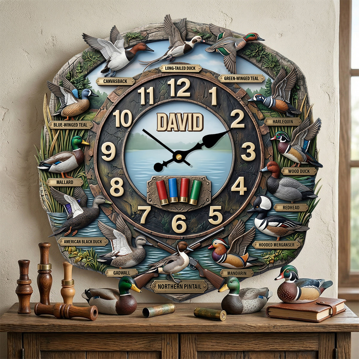 Duck Hunting Hanging Wall Clock - Personalized Gifts For Hunters 02hutn240326