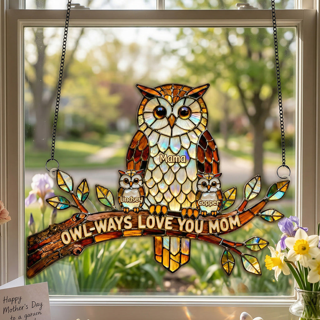 Owl Mom Suncatcher Ornament Personalized Mother's Day Gifts 02KIMG030326