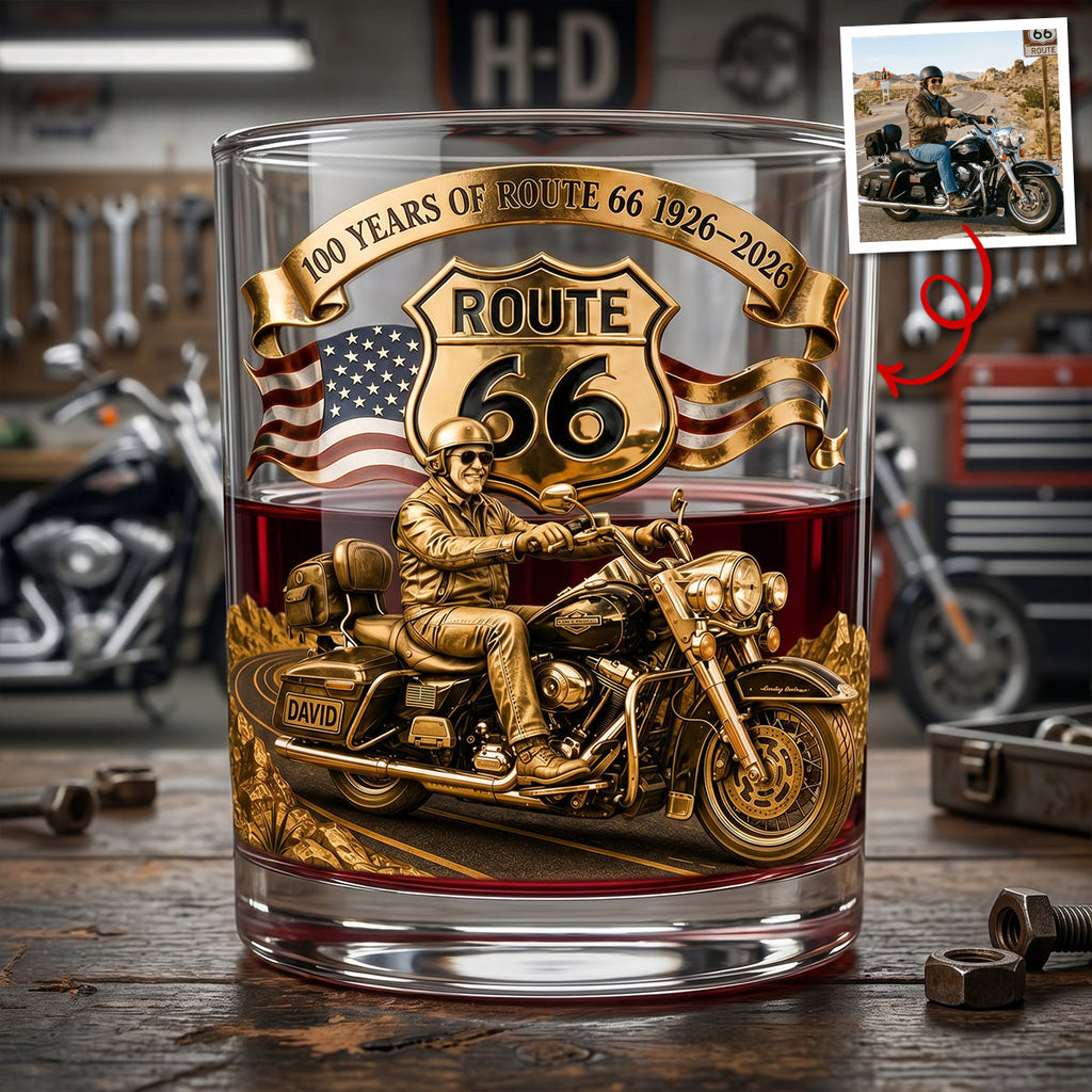 100 Years Of Route 66 Custom Photo Round Glass - Personalized Gifts For Biker 04natn080626