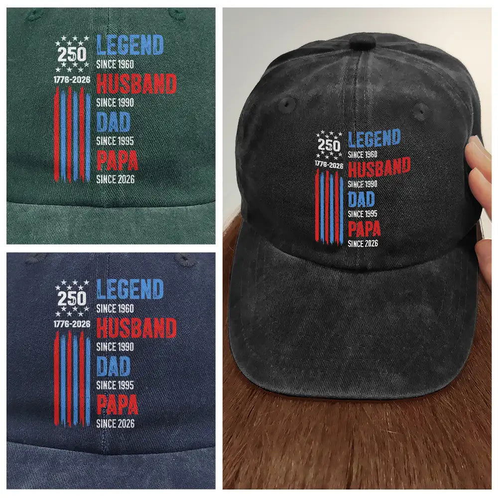 250th Anniversary Legend Husband Daddy Grandpa - Personalized Vintage Washed Denim Cap