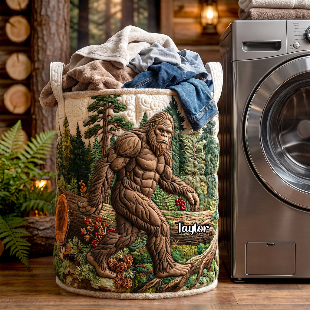 Calm Sasquatch Quilted Laundry Basket - Personalized Gifts For Bigfoot Lovers 03qhdh130726