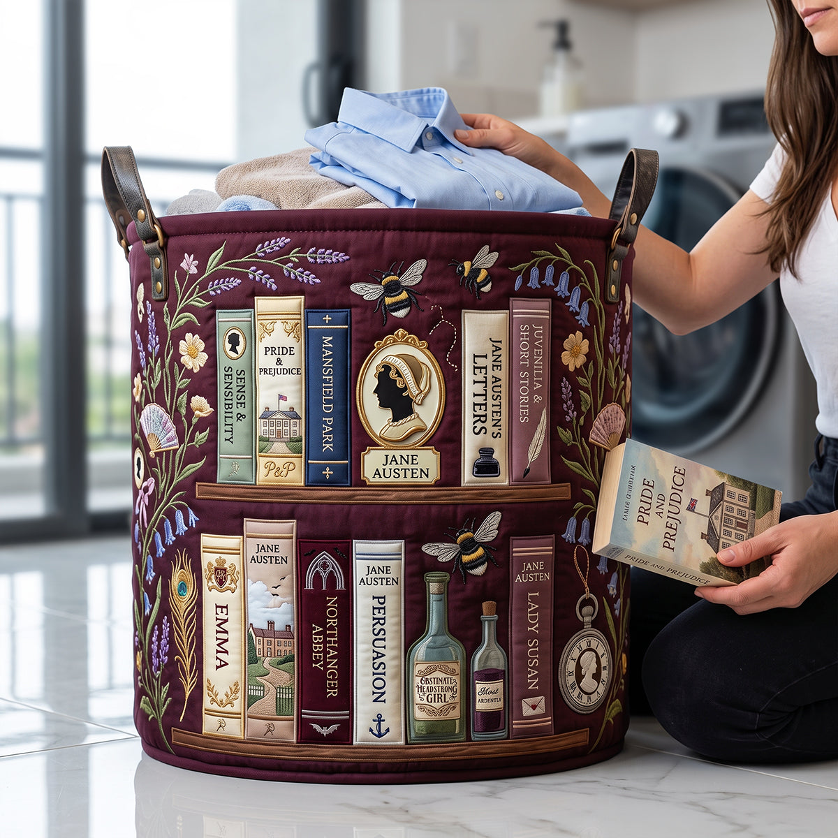 Social Satire & Romance Collection Quilted Laundry Basket - Personalized Gifts For Book Lovers 03qhta130726
