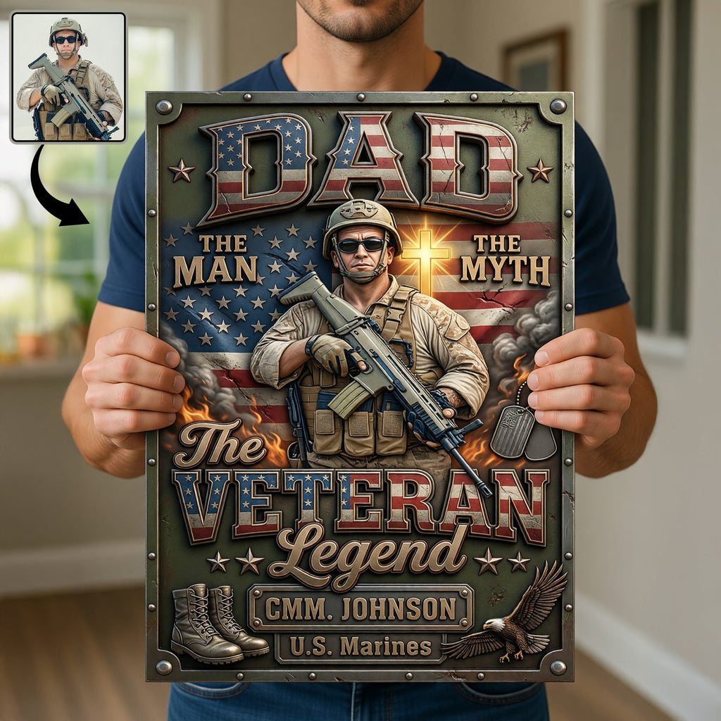 Patriotic Veteran Dad Metal Sign - Personalized Custom Photo Gifts For Dads 03HUQN200526