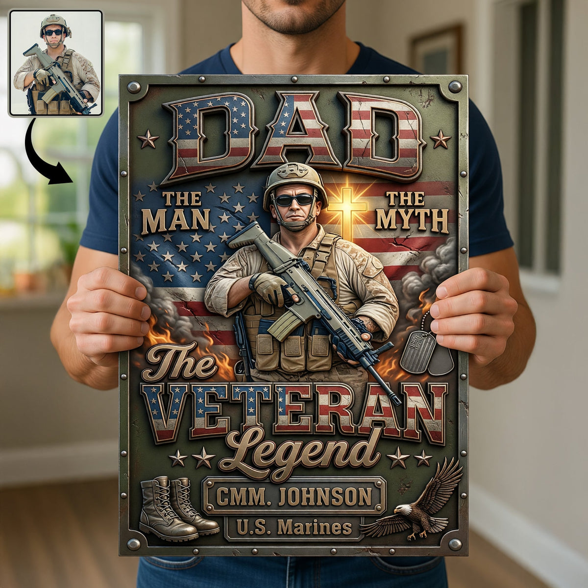 Patriotic Veteran Dad Metal Sign - Personalized Custom Photo Gifts For Dads 03HUQN200526