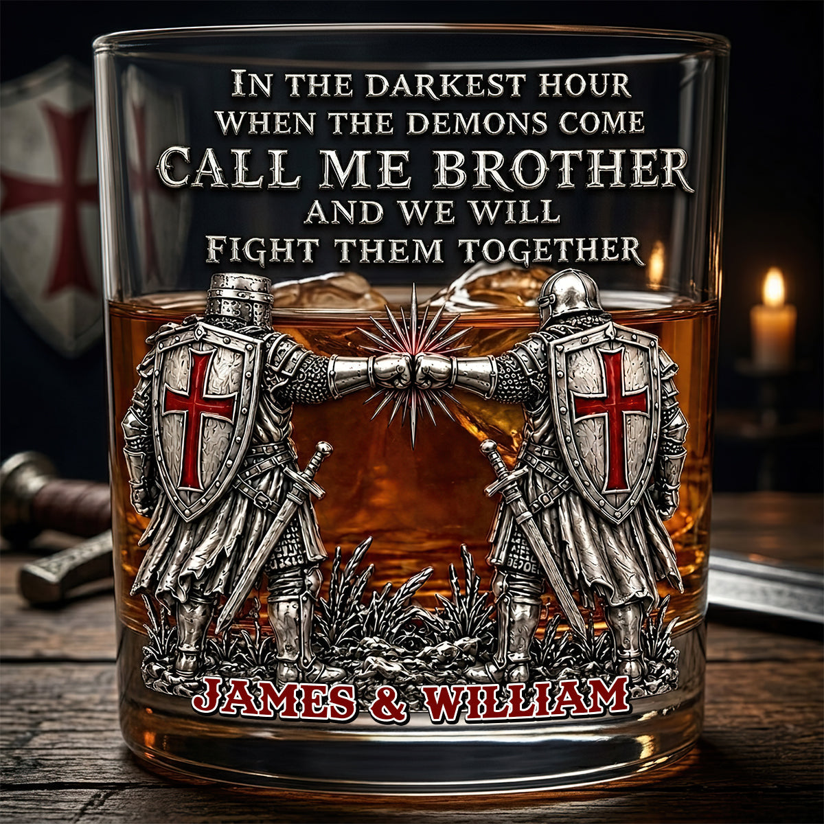 Brothers In Arms Round Glass - Personalized Gift For Brothers 02NADT060626