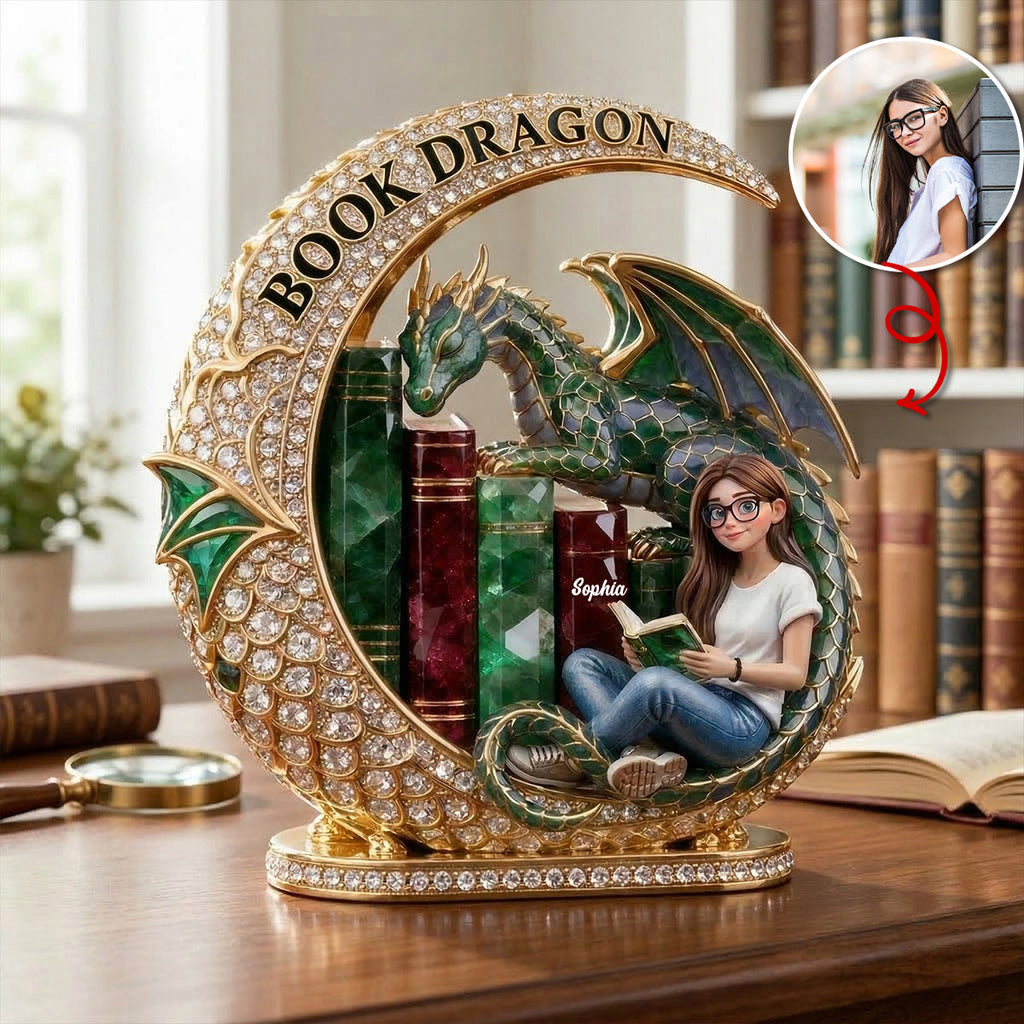 Custom Photo Fantasy Book Dragon Plaque, Personalized Gifts For Book Lovers 03QHTN190326