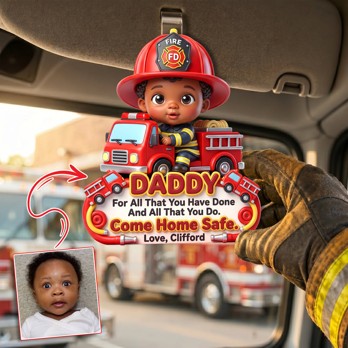 Firefighter Hero Dad - Custom Photo Acrylic Car Visor Clip Gifts For Dad 03HULU270526