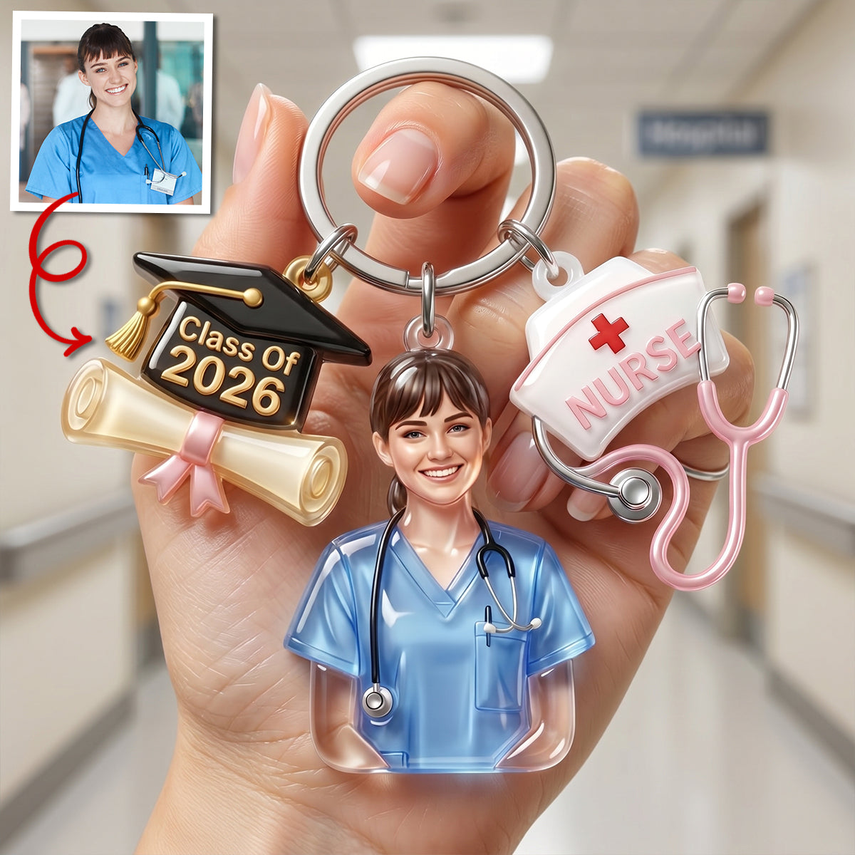 Proud Nurse Graduate Tag Keychain - Personalized Custom Photo Gift For Nurses 01NATN090526