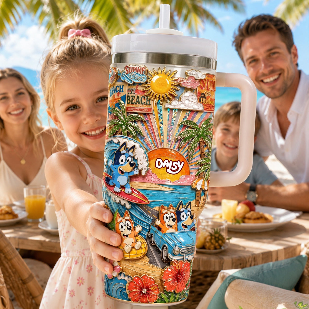 Summer Time 40oz Tumbler With Handle - Personalized Gifts 04PALU290626