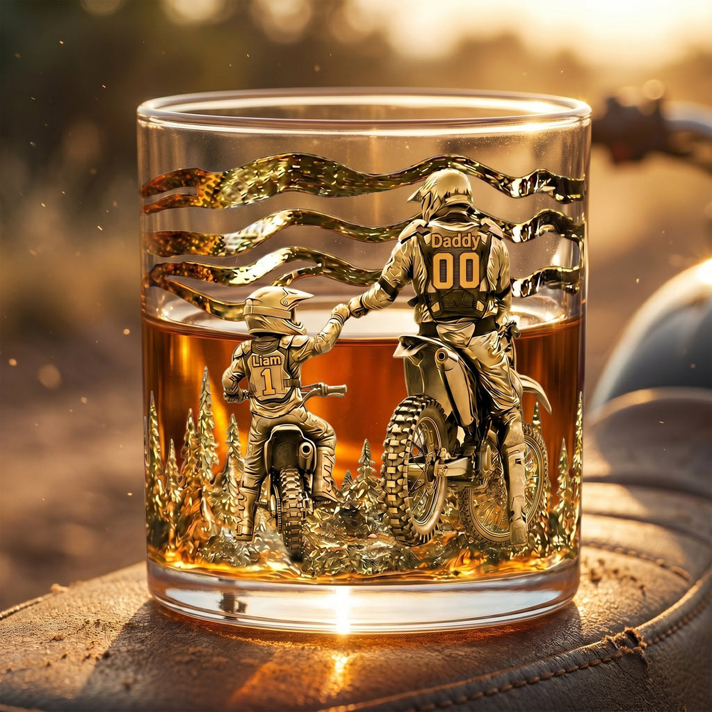 Dad Dirt Bike Round Glass - Personalized Gifts For Dad 05tglu140526