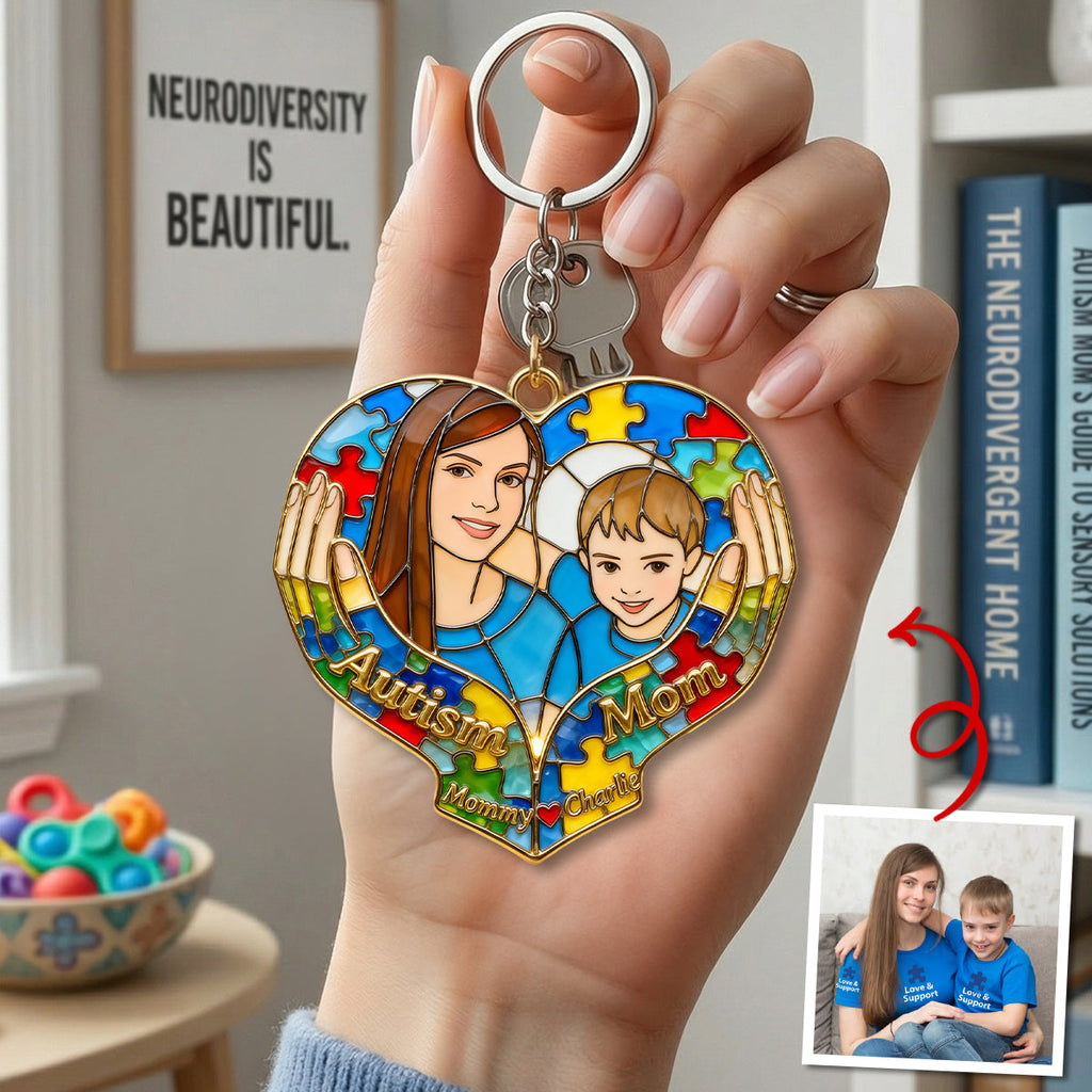 Custom Photo Loving Autism Mom Keychain, Personalized Gifts For Autism Mom 02QHTN010426