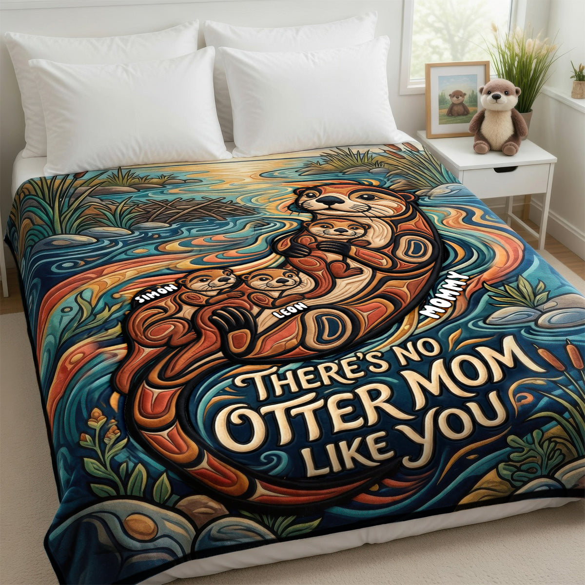 Sweet Otter Mom Blanket - Personalized Gifts For Moms 02PADH110426