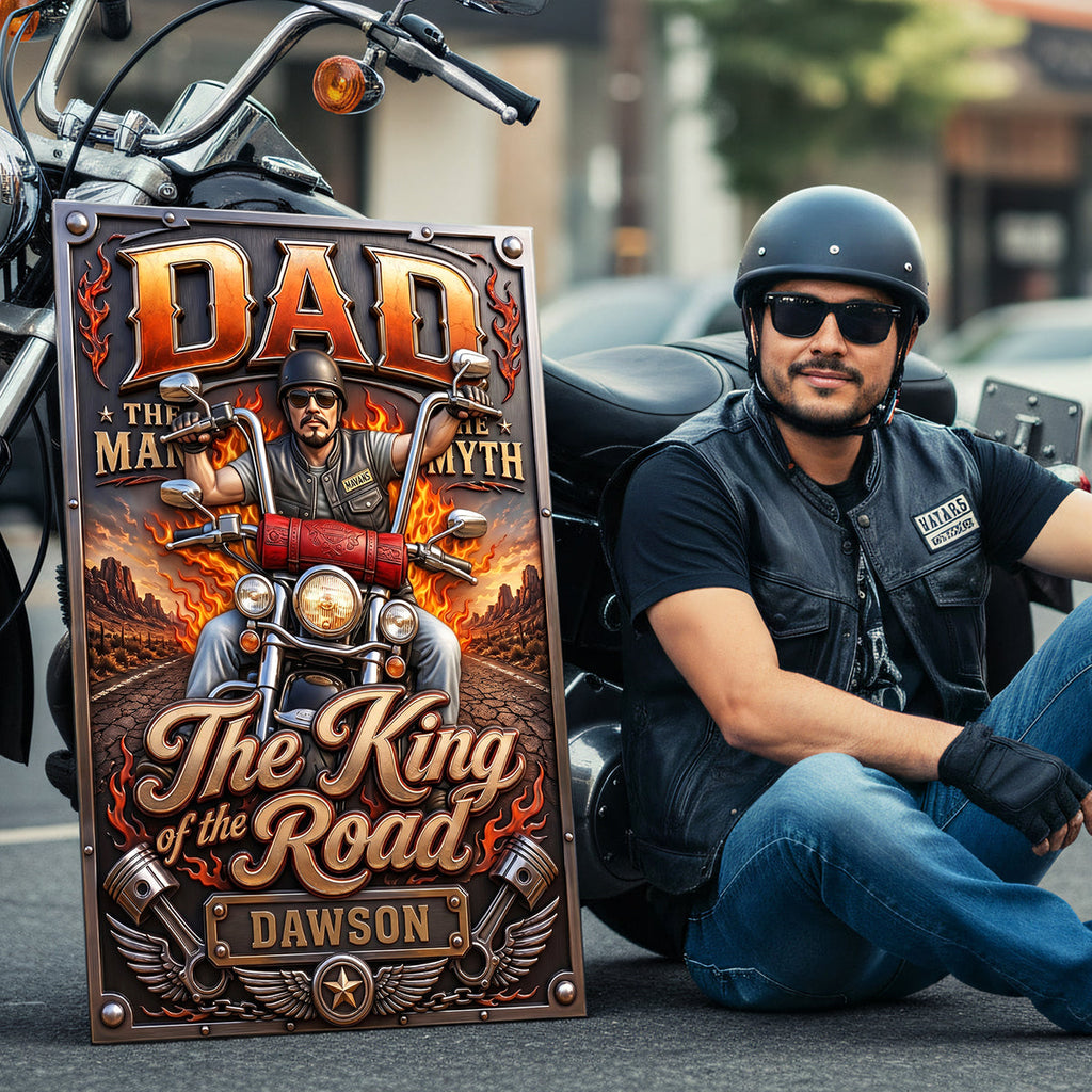 Dad Rules The King Road Print Metal Sign - Custom Photo Gifts For Dad 02HUTA180526
