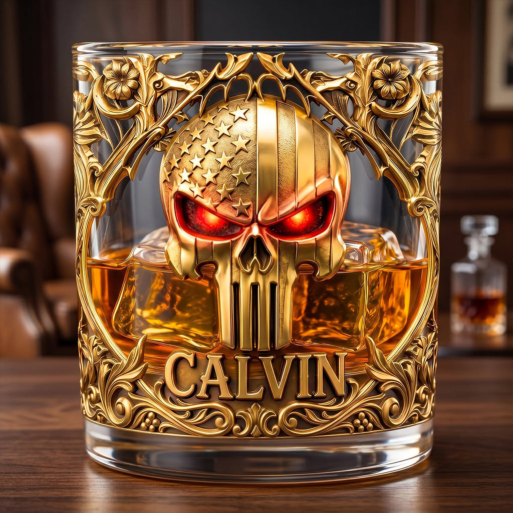 American Skull 11oz Round Glass - Personalized Gifts For Patriotics Glass 02HUTN120626