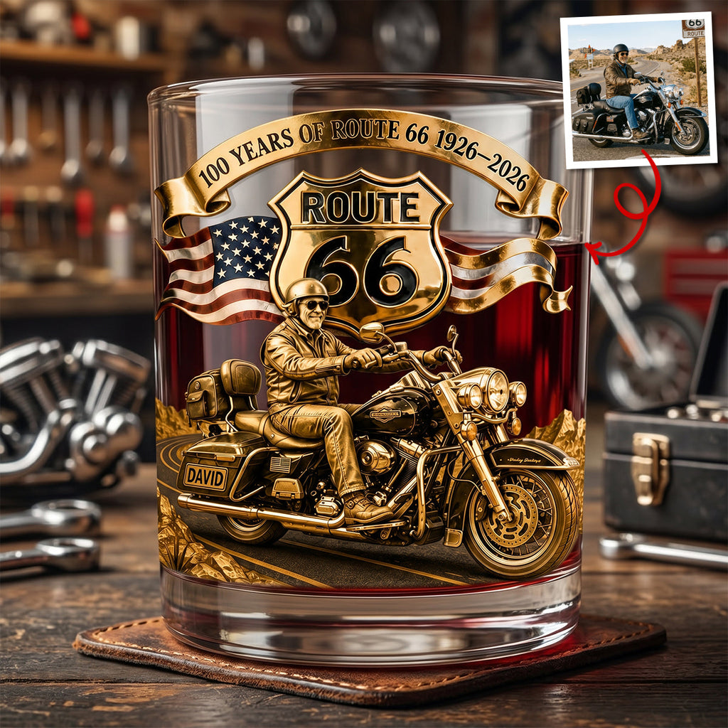 100 Years Of Route 66 Custom Photo Round Glass - Personalized Gifts For Biker 04natn080626