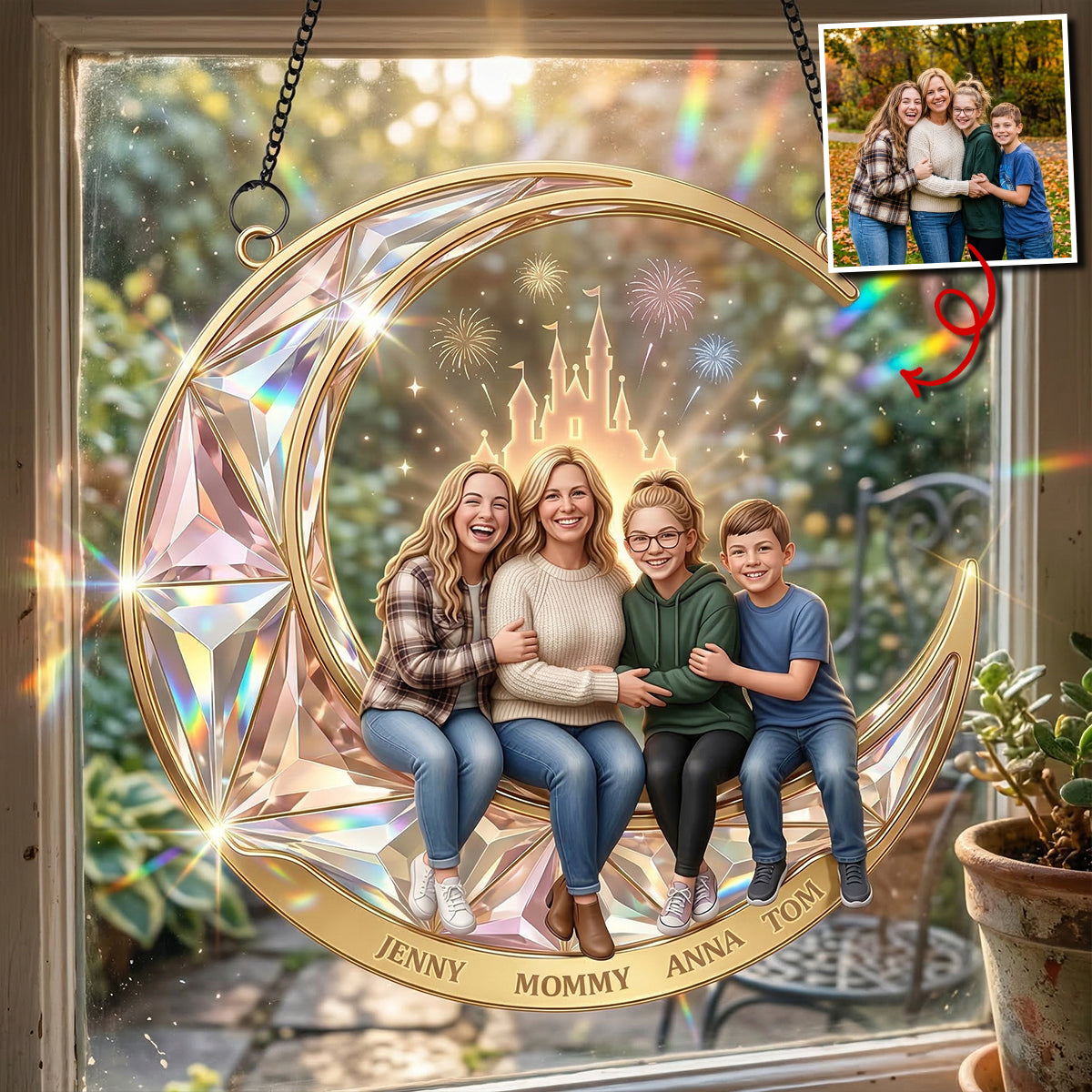 Custom Photo Family suncatcher  - Personalized Gifts For Family Suncatcher Ornament 03NATN200326