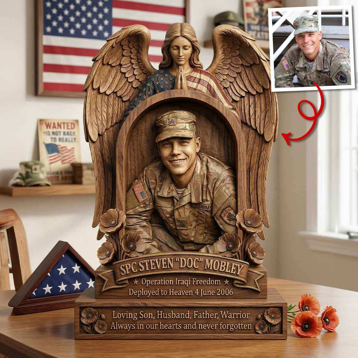 Custom Photo Military Hero Memorial Plaque, Keepsake To Remember A Veteran 02qhtn250326