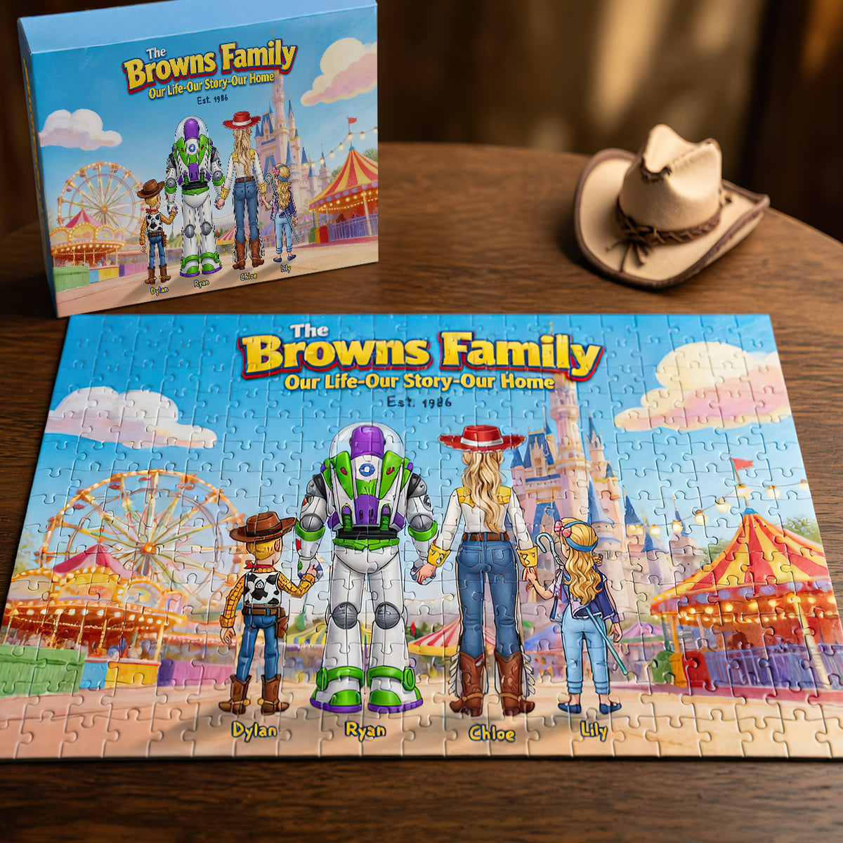 Family In Amusement Park Jigsaw Puzzle - Personalized Gifts For Family 01hudt250626