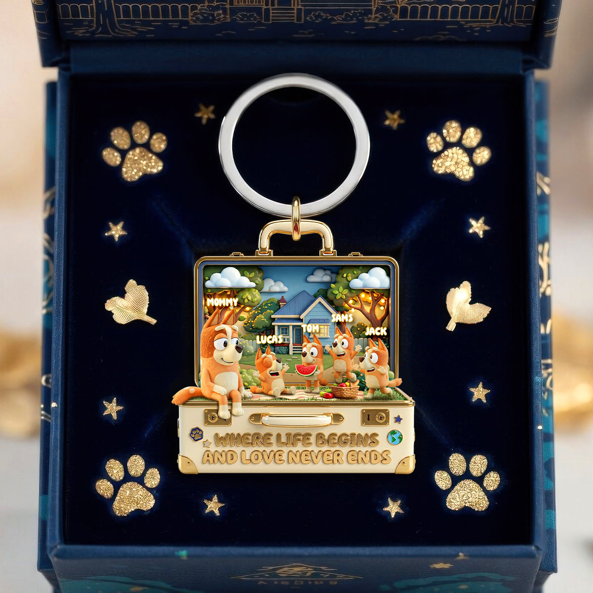 Puppy Kid And Mom Keychain - Personalized Gifts For Mother's Day Keychain 02PADH100426