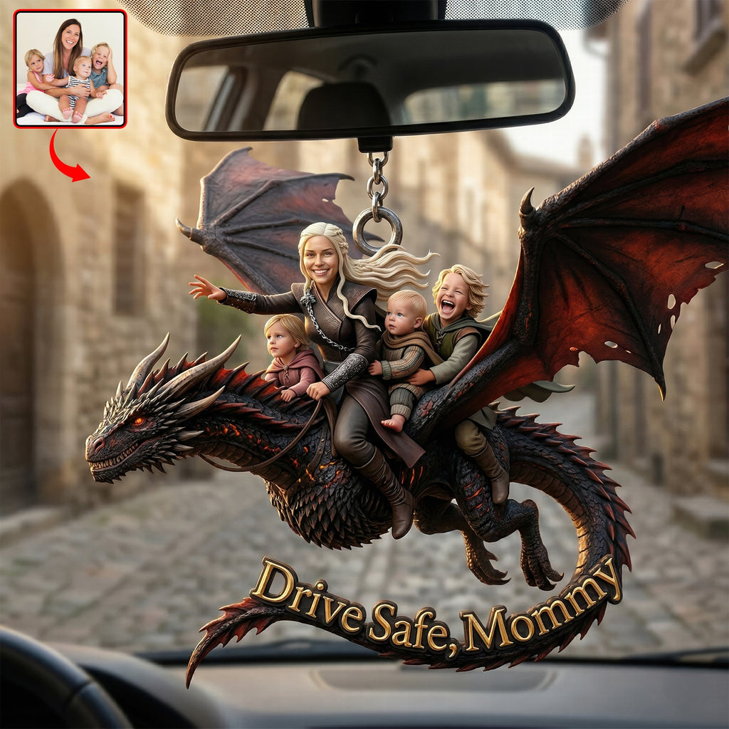 Dragon Rider Family Car Ornament - Custom Photo Gifts For Mother's Day 04qhqn080426