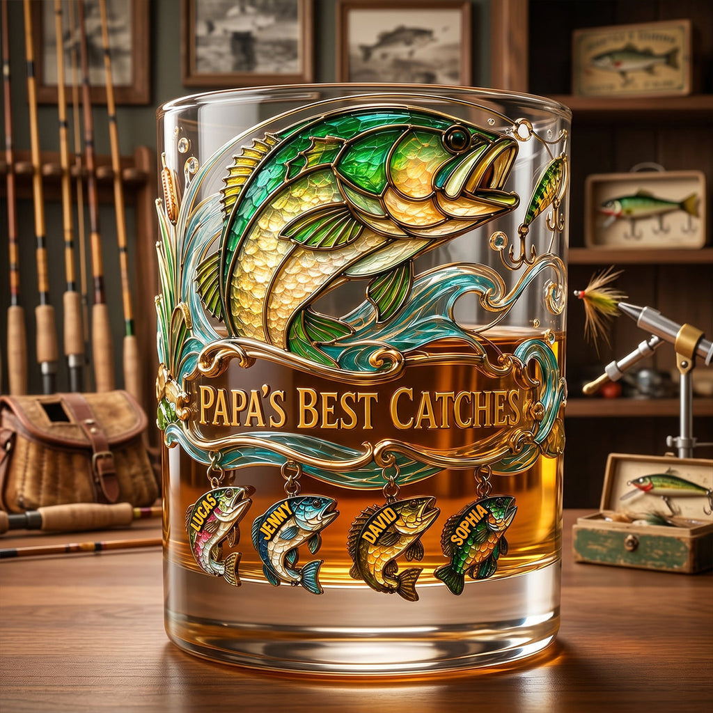 Fishing Papa Best Catches Round Glass - Personalized Gifts For Dad 06patn230526