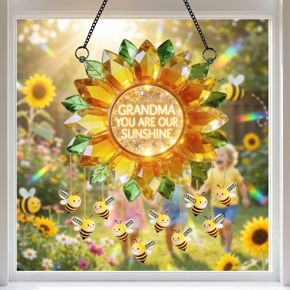 Sunflower Bee Suncatcher - Personalized Gifts For Mom 01TYDH170426