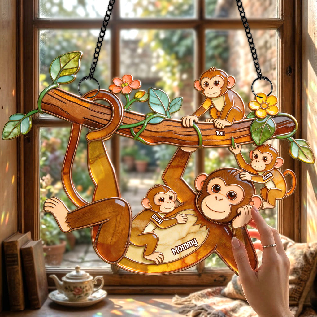 Chilling Fun Monkey Mom Suncatcher Ornament - Personalized Gifts For Mom 01qhtn140326