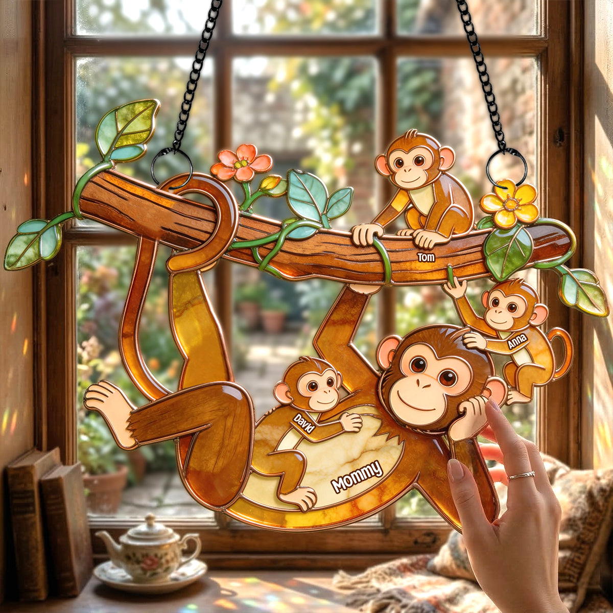 Chilling Fun Monkey Mom Suncatcher Ornament - Personalized Gifts For Mom 01qhtn140326