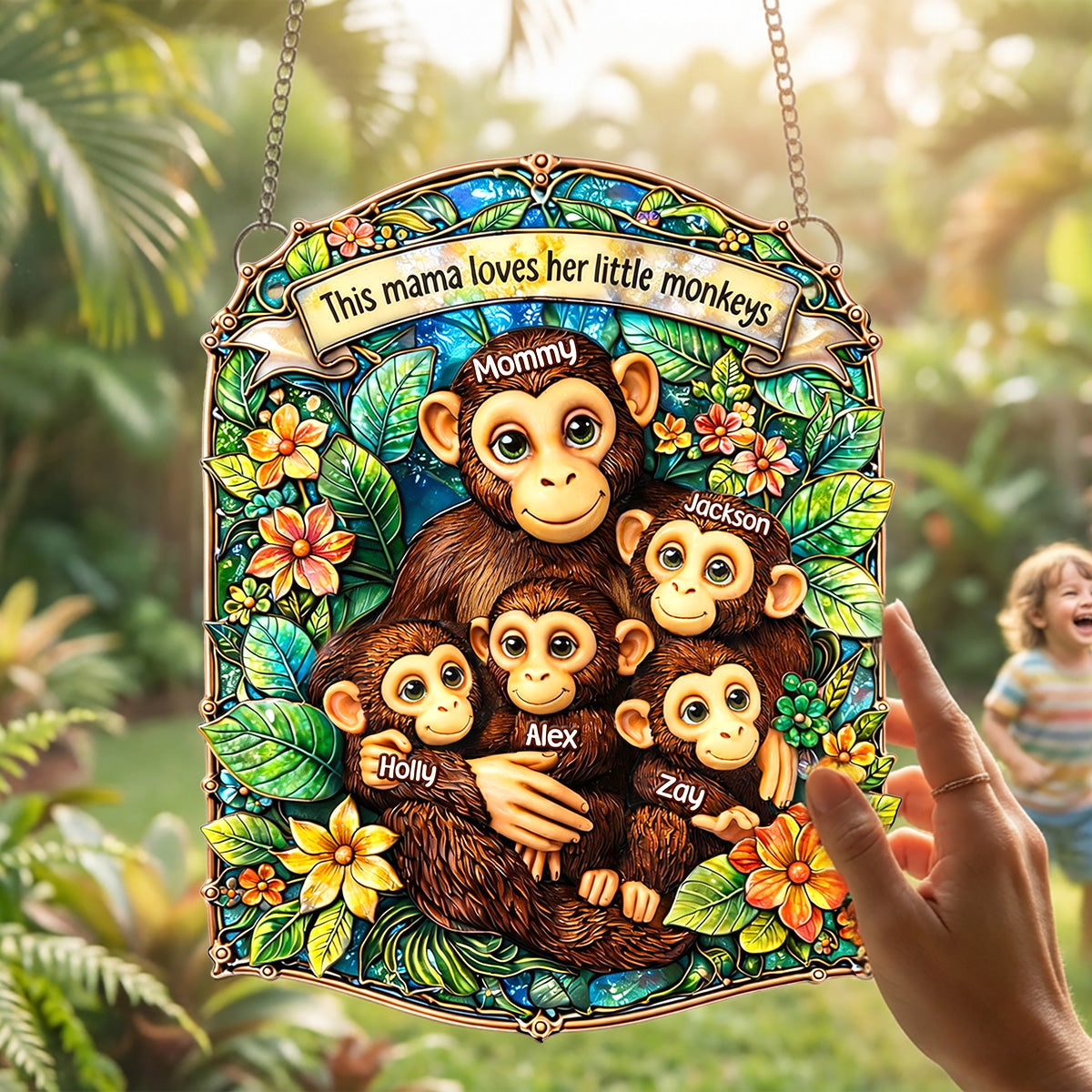 Monkey Mom Suncatcher Ornament Personalized Mother's Day Gifts 06TOMG030326