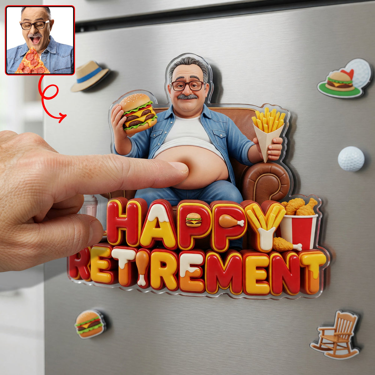 Happy Retired Fridge Magnet - Custom Photo Gifts For Retirement Anti-collision Acrylic Fridge Magnet 03PAQN110626