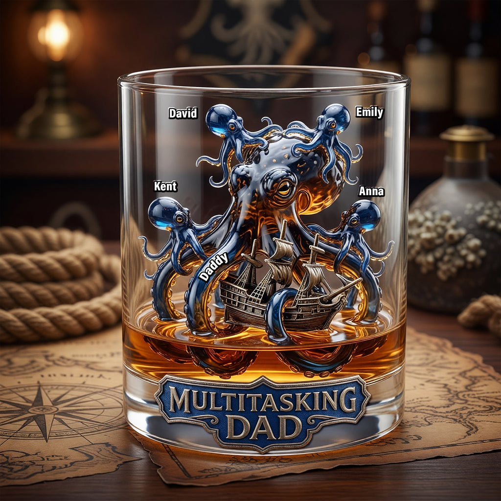 Ancient Octopus Dad Round Glass - Personalized Gifts For Drinking Dads 05QHQN150526