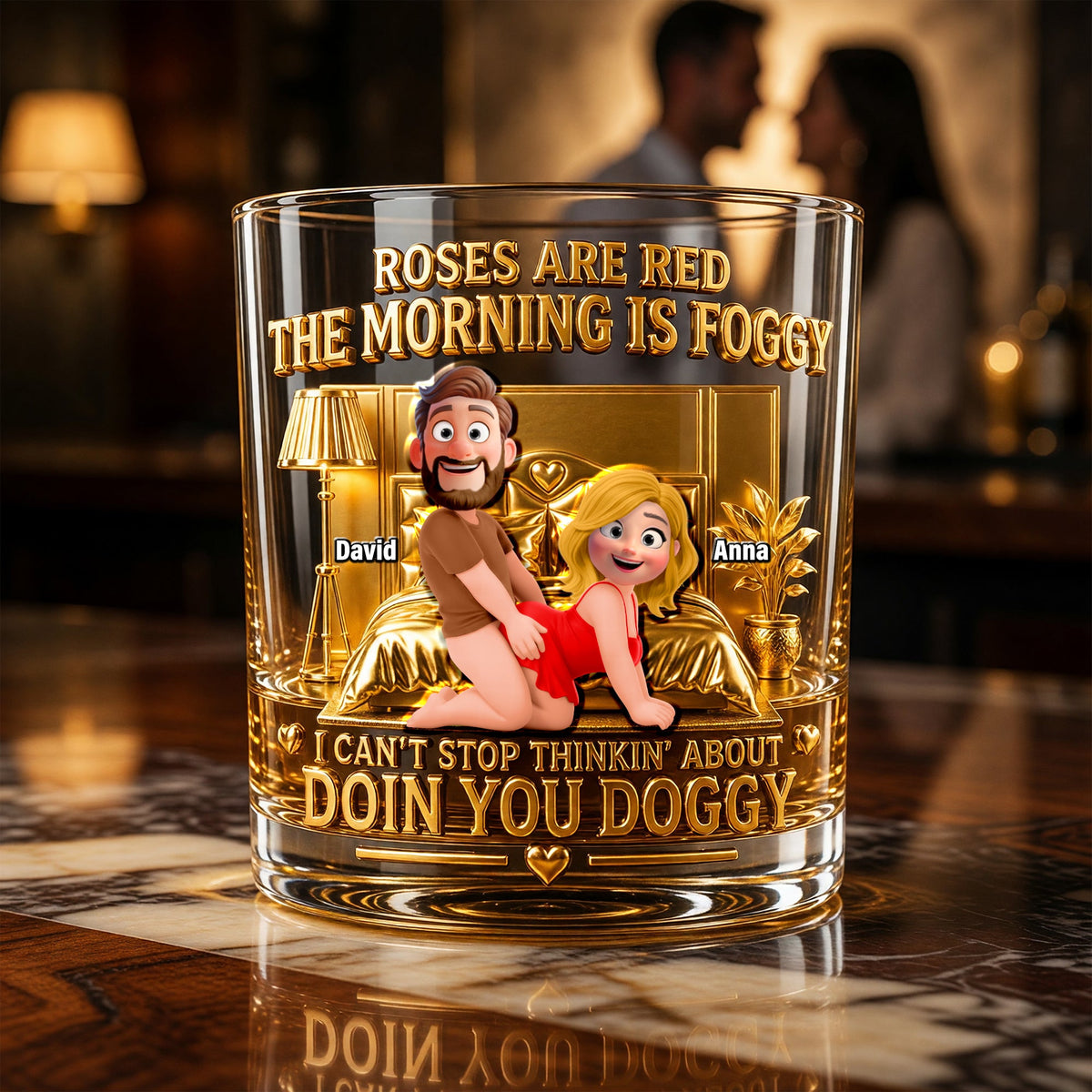 Cheeky Couple Round Glass - Personalized Gifts For Couple 03NAQN020626