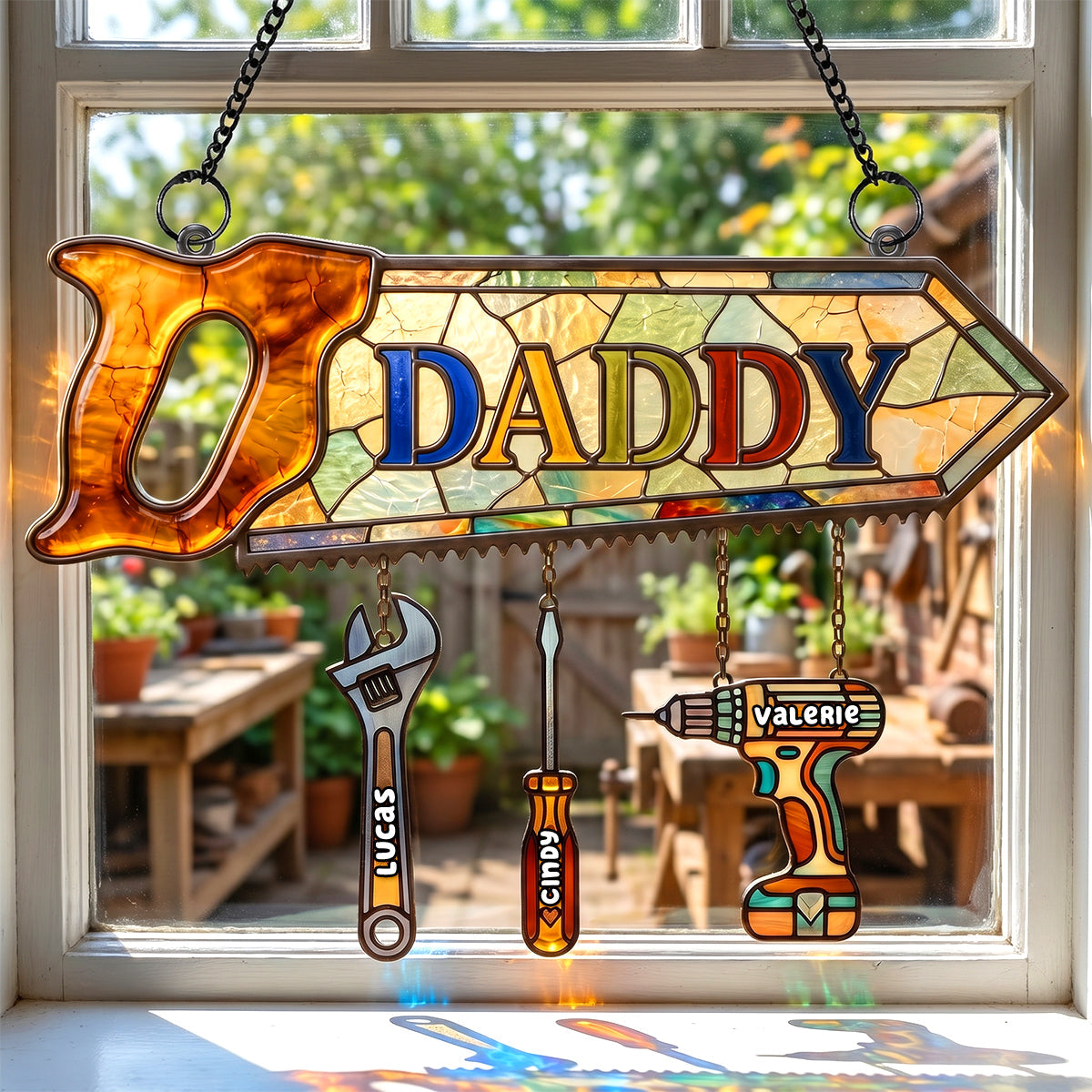 Daddy's Tool Kid Suncatcher Ornament - Personalized Gifts For Dad 03padh250426