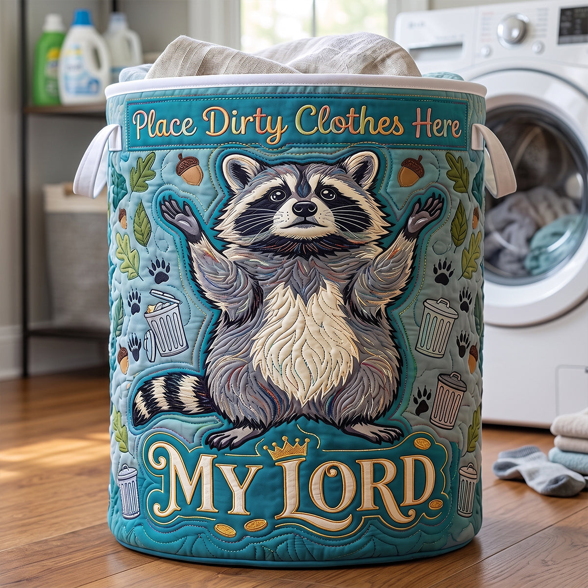 Adorable Raccoon Quilted Laundry Basket Personalized Gifts 03HUTN100726
