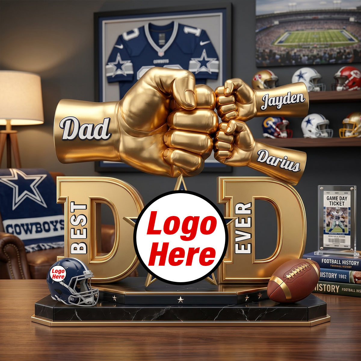 American Football Dad Acrylic Plaque - Champion Dad & Fist Bump - Personalized Gifts For Father