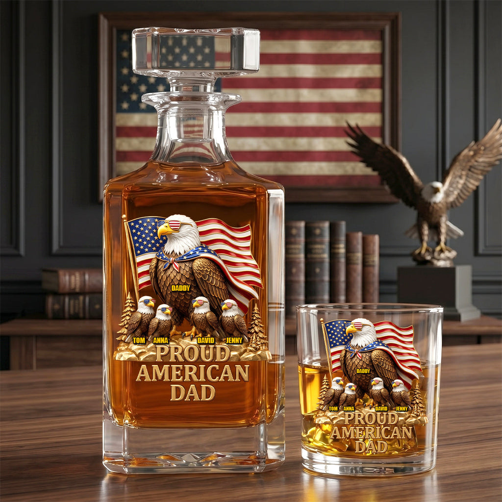 Proud American Eagle Dad - Personalized Gifts For Dad Decanter Set 05natn050526