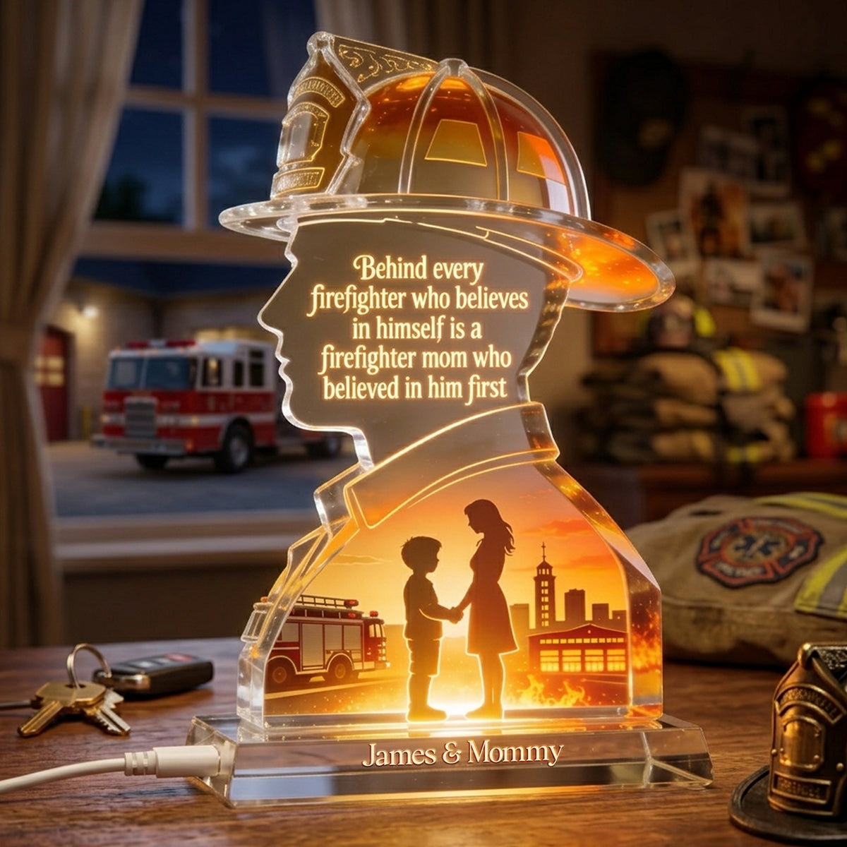 Firefighter Mother Light Box - Personalized Gifts For Moms 03pgta100426