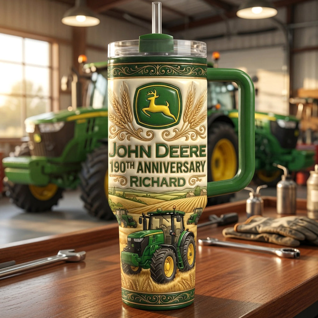Green Farm Tractor Tumbler With Handle - Personalized Gifts For Tractor Lovers 04naqn250626
